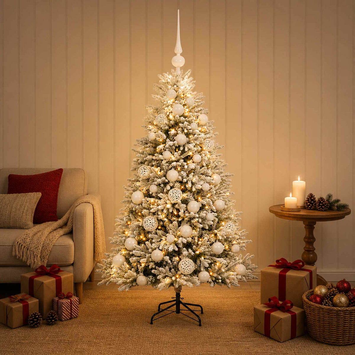 vidaXL Artificial Christmas Tree with Bauble 120 cm 150 LEDs 1