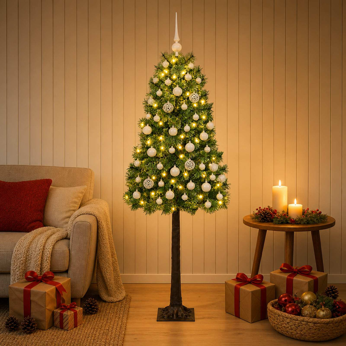 vidaXL Artificial Hinged Christmas Tree with Baubles 150 cm 150 LEDs 3