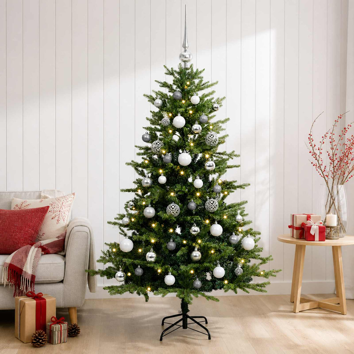 vidaXL Artificial Christmas Tree with Bauble 150 cm 150 LEDs 3