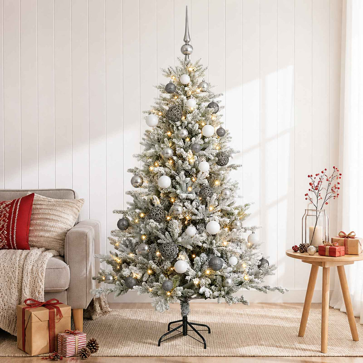 vidaXL Artificial Christmas Tree with Bauble 150 cm 150 LEDs 1