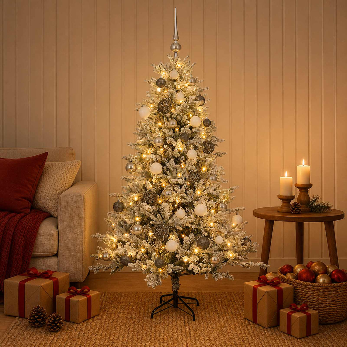 vidaXL Artificial Christmas Tree with Bauble 120 cm 150 LEDs 3