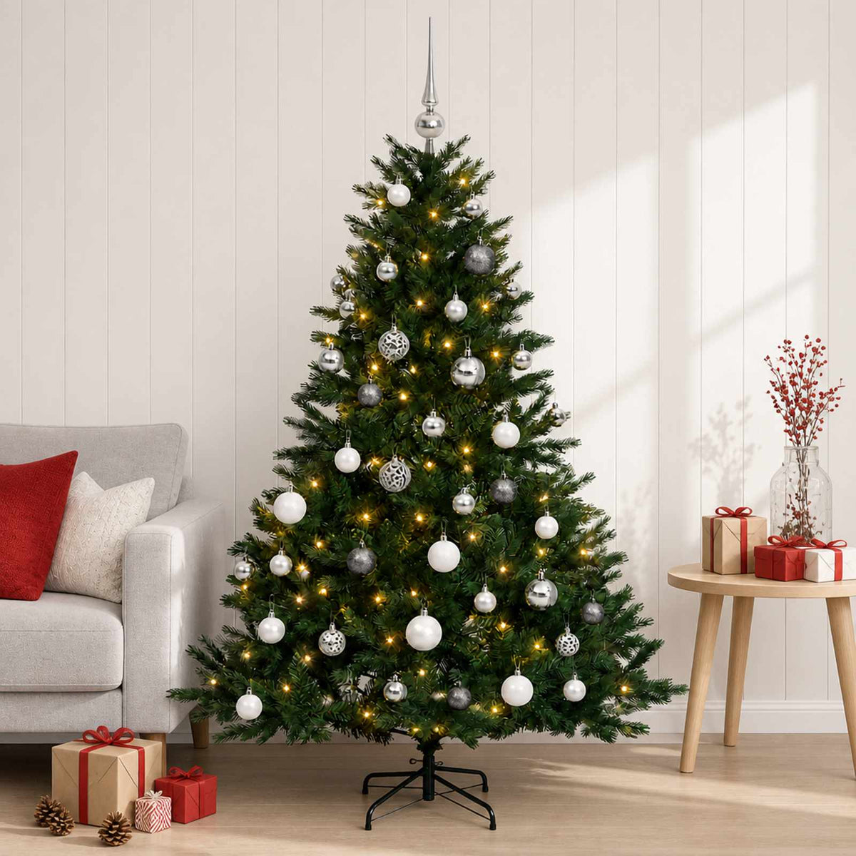 vidaXL Artificial Christmas Tree with Bauble 120 cm 150 LEDs 1