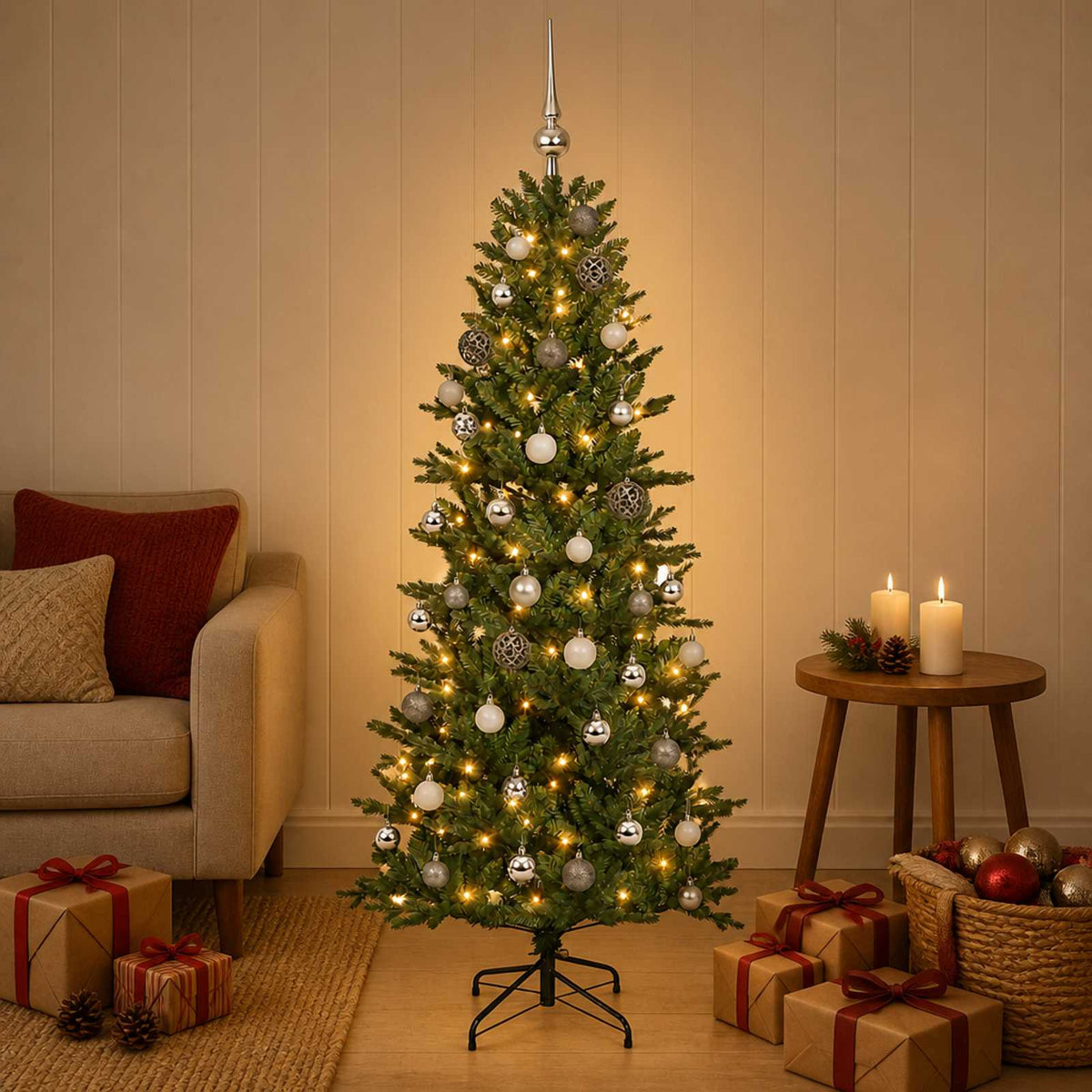 vidaXL Artificial Christmas Tree with Bauble 120 cm 150 LEDs 1