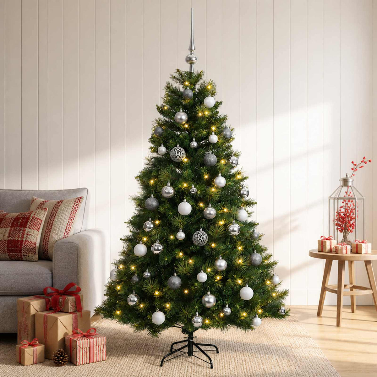 vidaXL Artificial Christmas Tree with Bauble 150 cm 150 LEDs 1