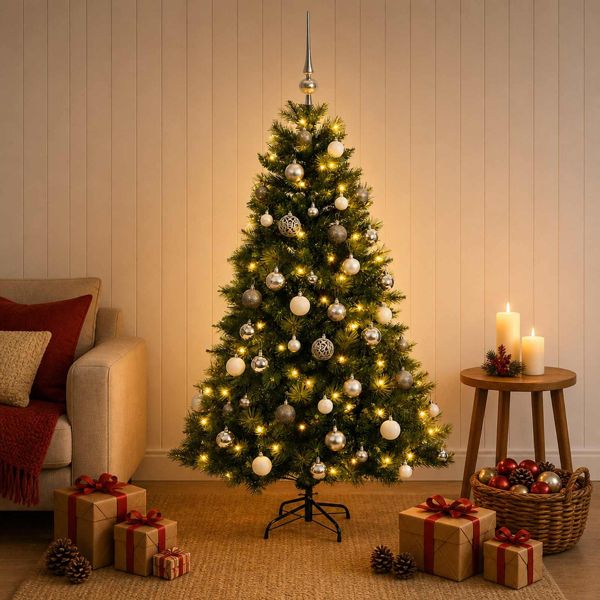vidaXL Artificial Christmas Tree with Bauble 120 cm 150 LEDs 3