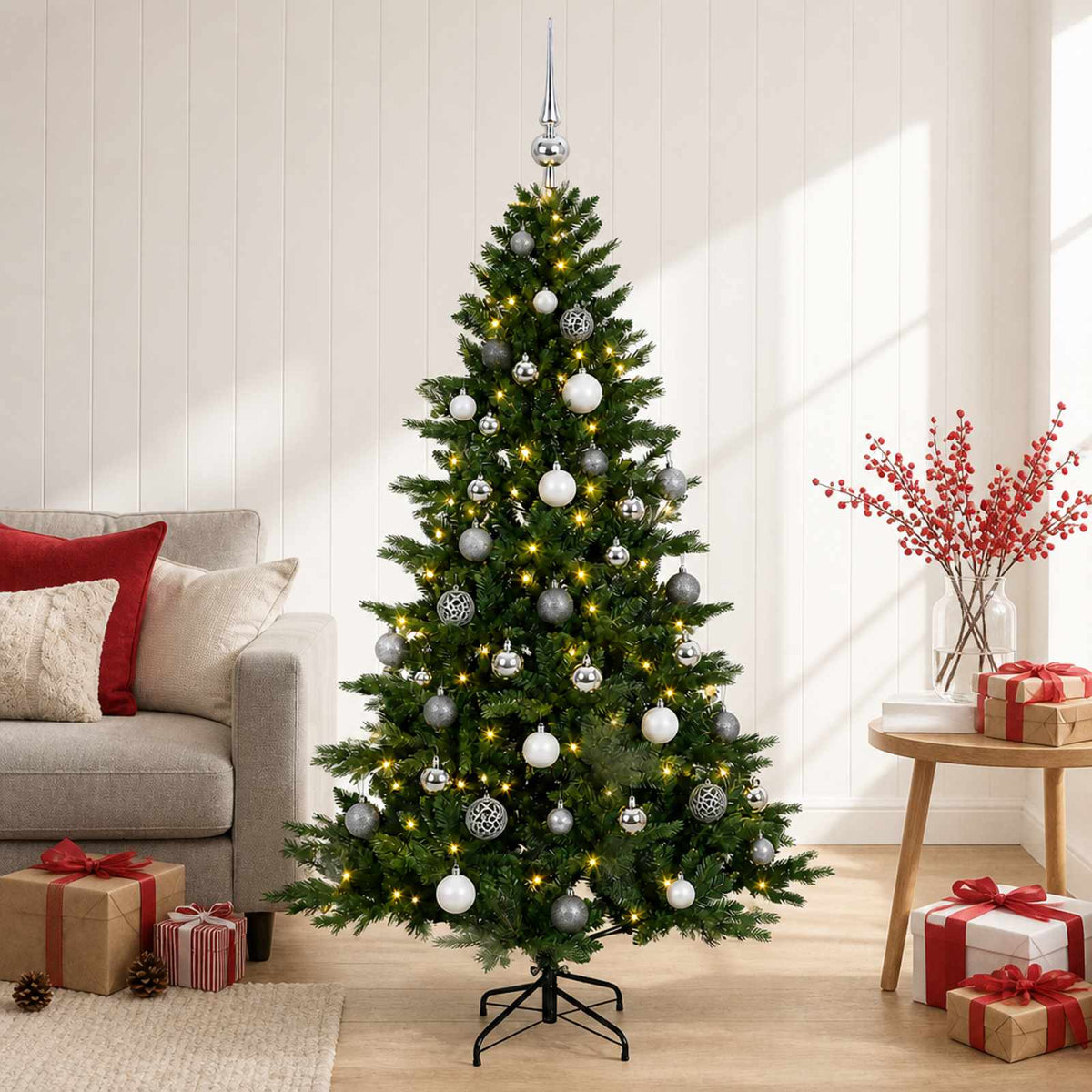 vidaXL Artificial Christmas Tree with Bauble 150 cm 150 LEDs 1