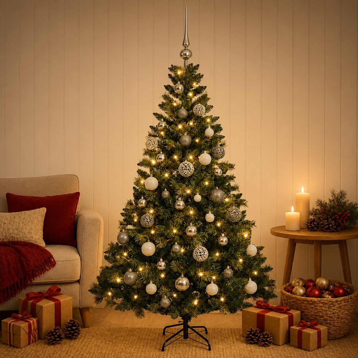 vidaXL Artificial Christmas Tree with Bauble 120 cm 150 LEDs 3