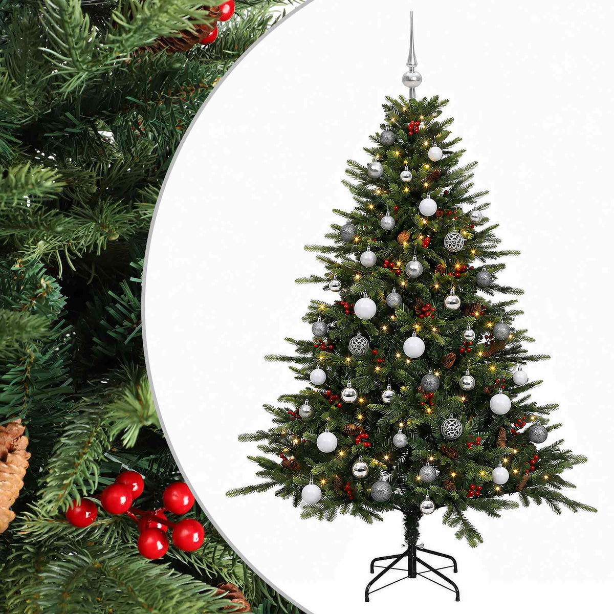 vidaXL Artificial Christmas Tree with Bauble 120 cm 150 LEDs 2