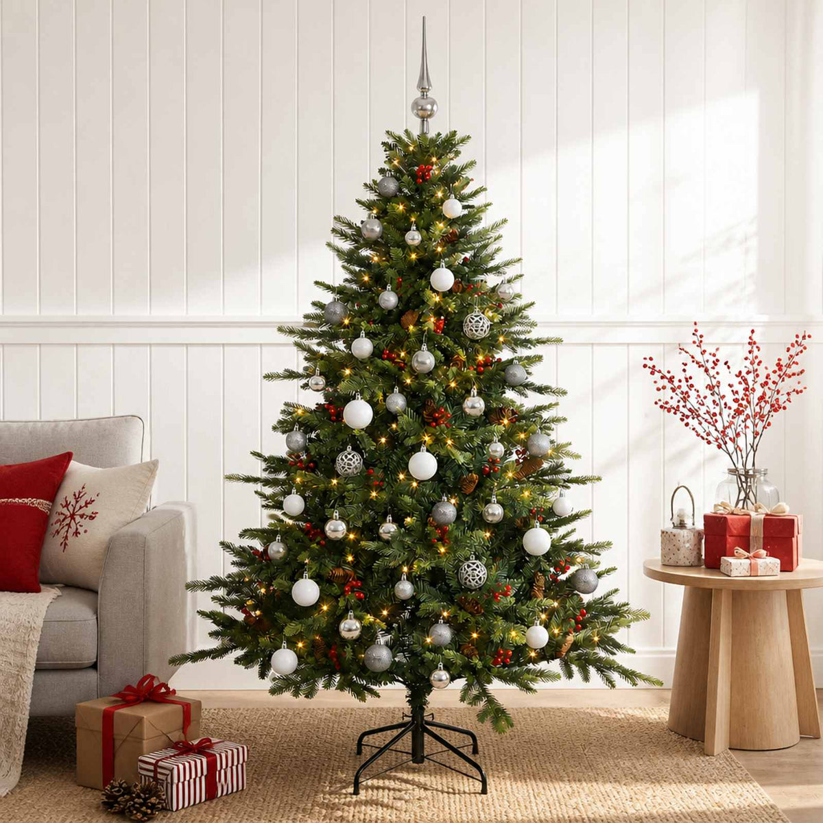 vidaXL Artificial Christmas Tree with Bauble 150 cm 150 LEDs 1
