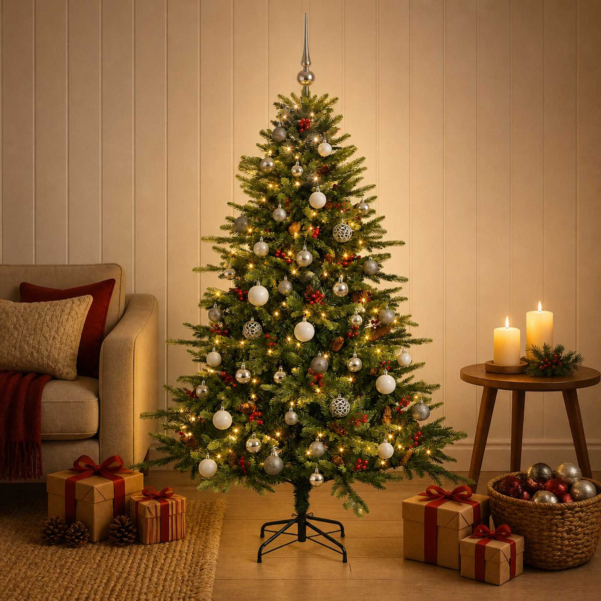 vidaXL Artificial Christmas Tree with Bauble 150 cm 150 LEDs 3