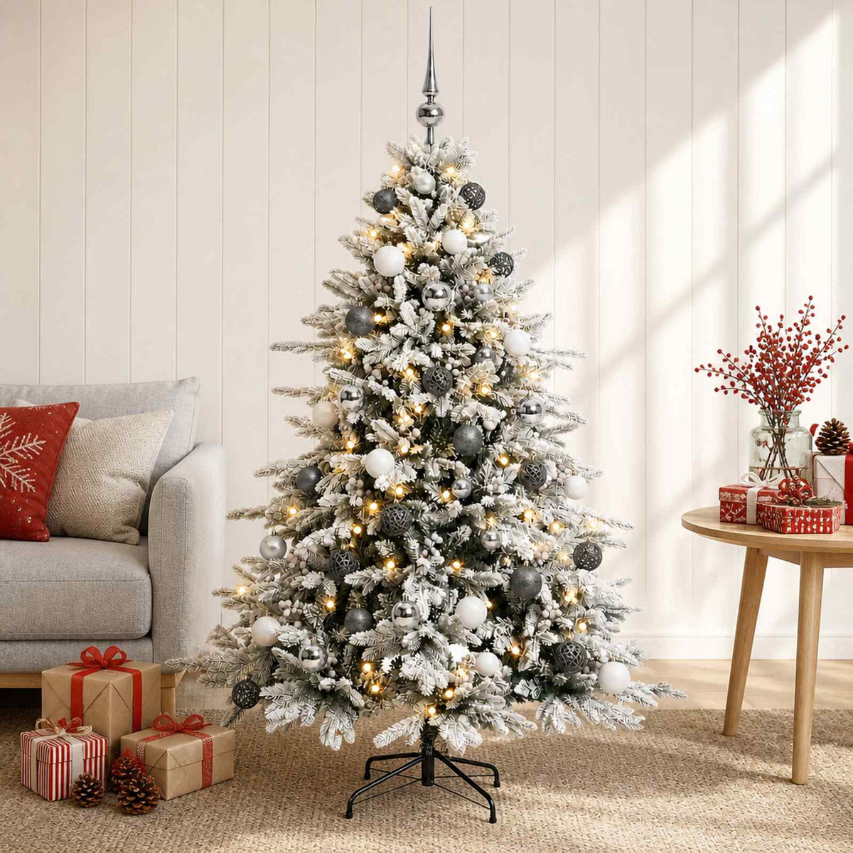 vidaXL Artificial Christmas Tree with Bauble 150 cm 150 LEDs 1
