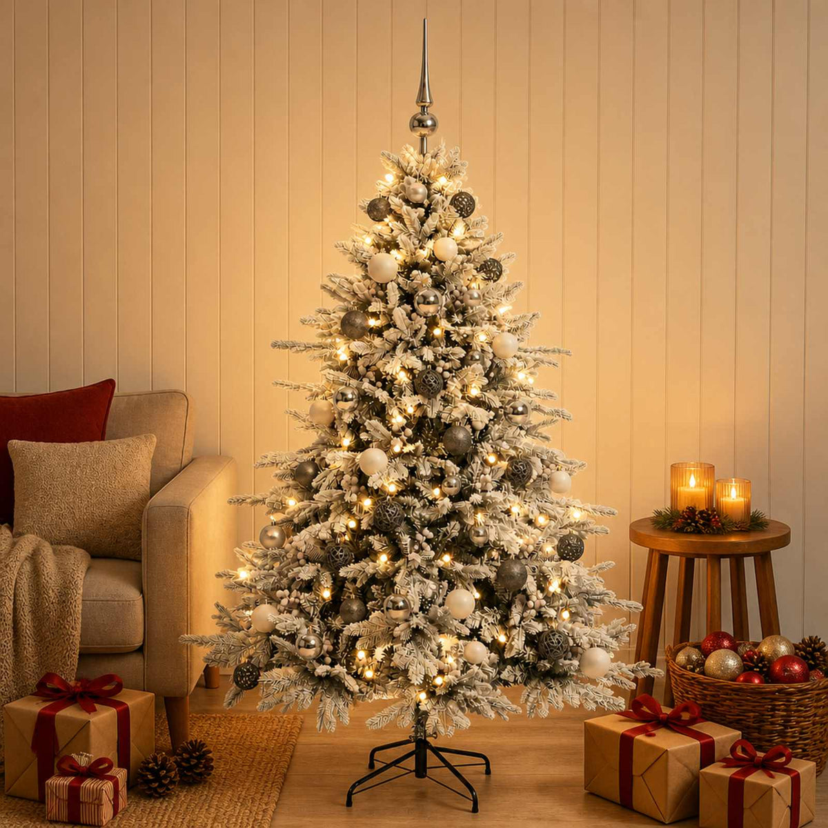 vidaXL Artificial Christmas Tree with Bauble 120 cm 150 LEDs 3