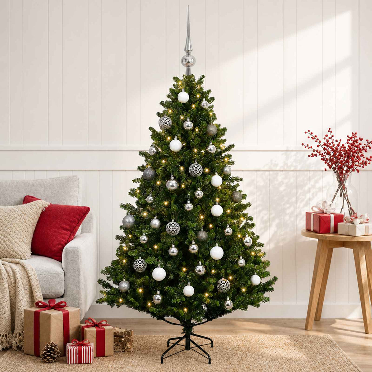 vidaXL Artificial Christmas Tree with Bauble 150 cm 150 LEDs 1