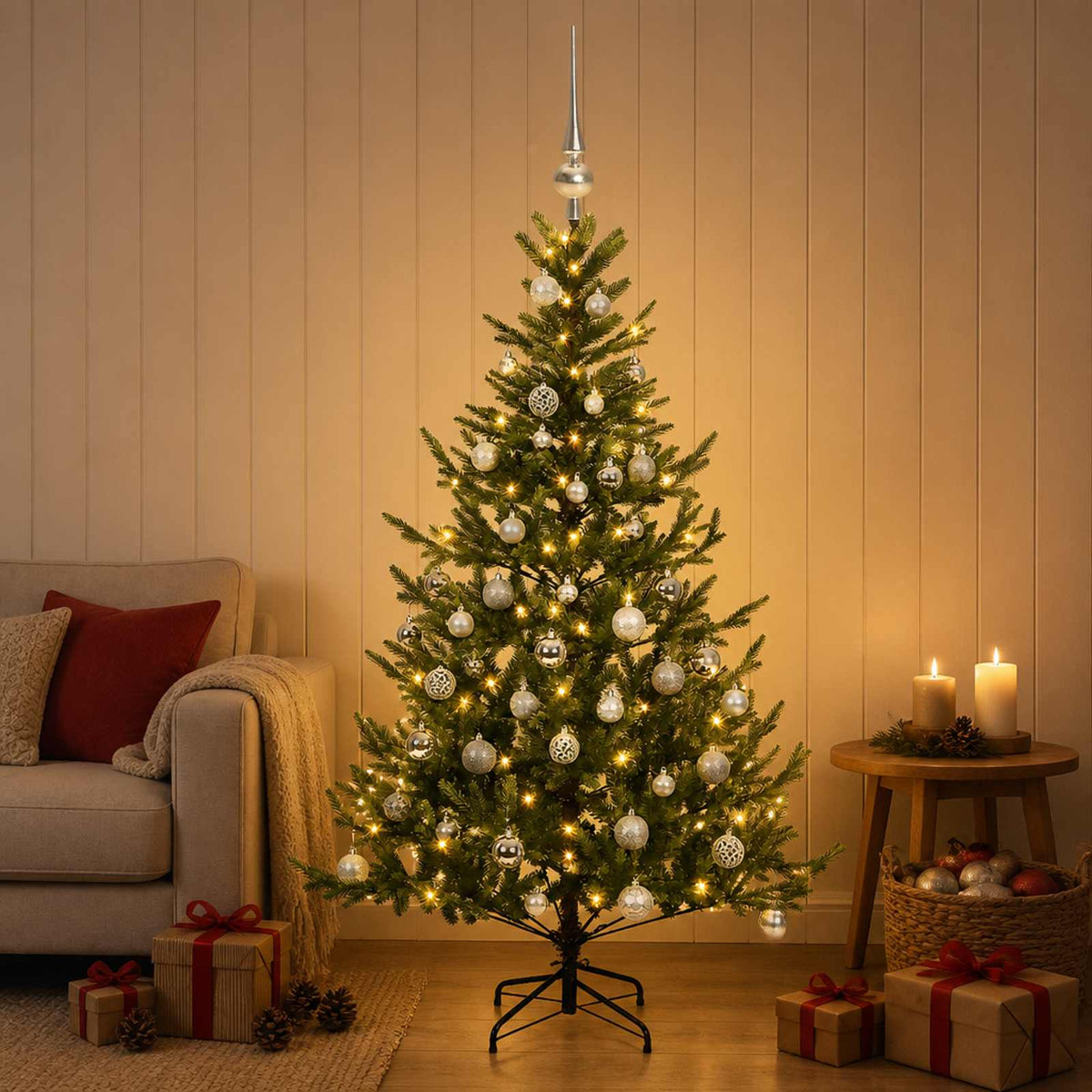 vidaXL Artificial Christmas Tree with Bauble 120 cm 150 LEDs 1