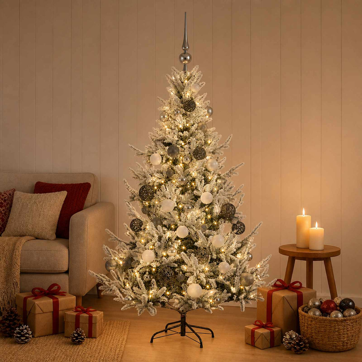 vidaXL Artificial Christmas Tree with Bauble 150 cm 150 LEDs 3