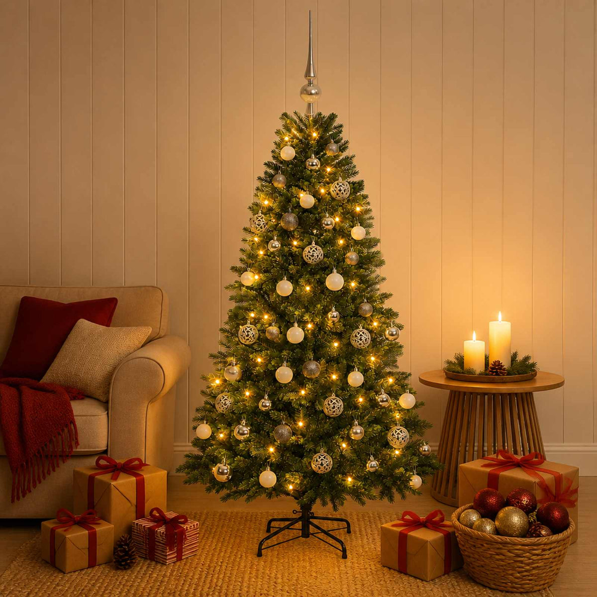 vidaXL Artificial Christmas Tree with Bauble 150 cm 150 LEDs 3
