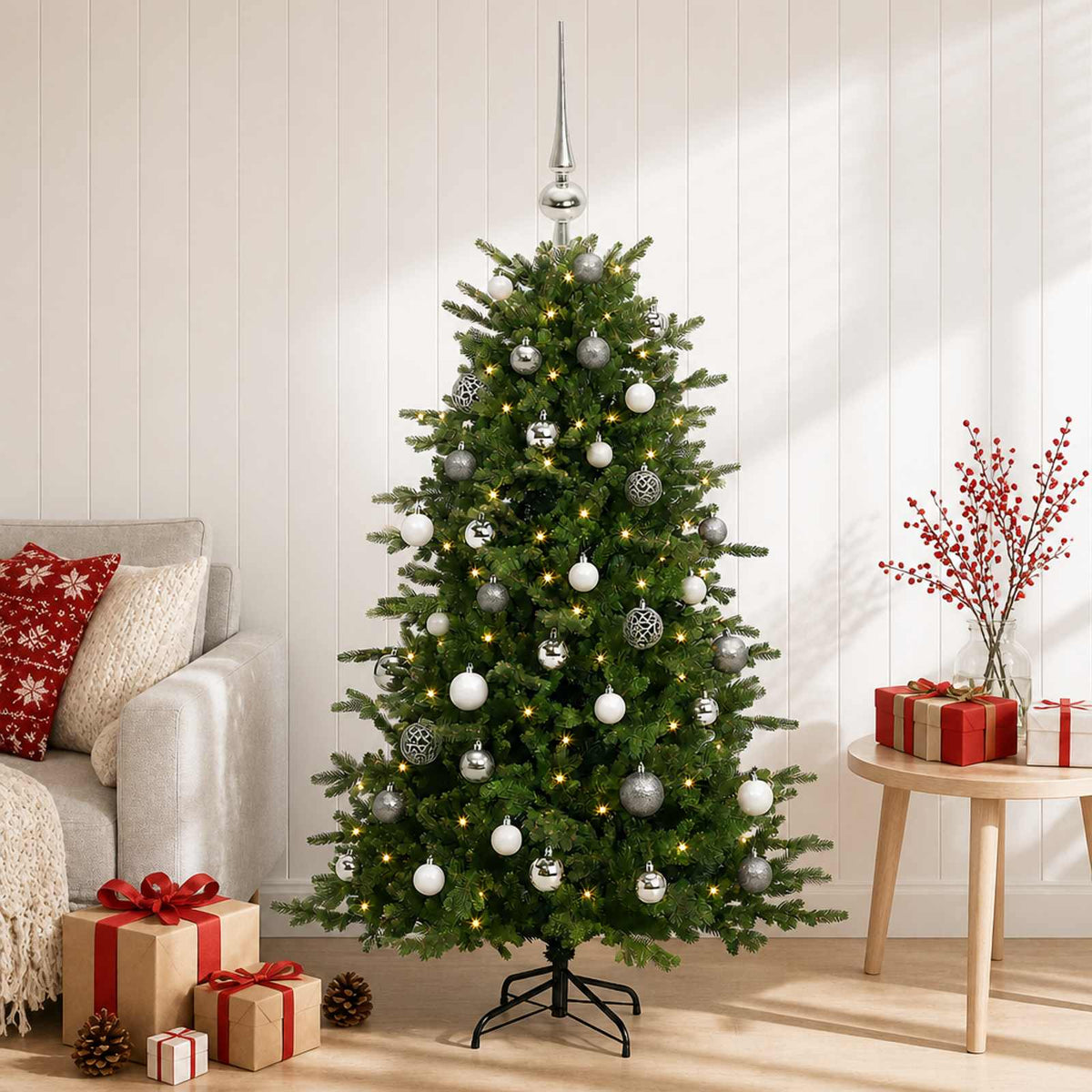 vidaXL Artificial Christmas Tree with Bauble 150 cm 150 LEDs 1