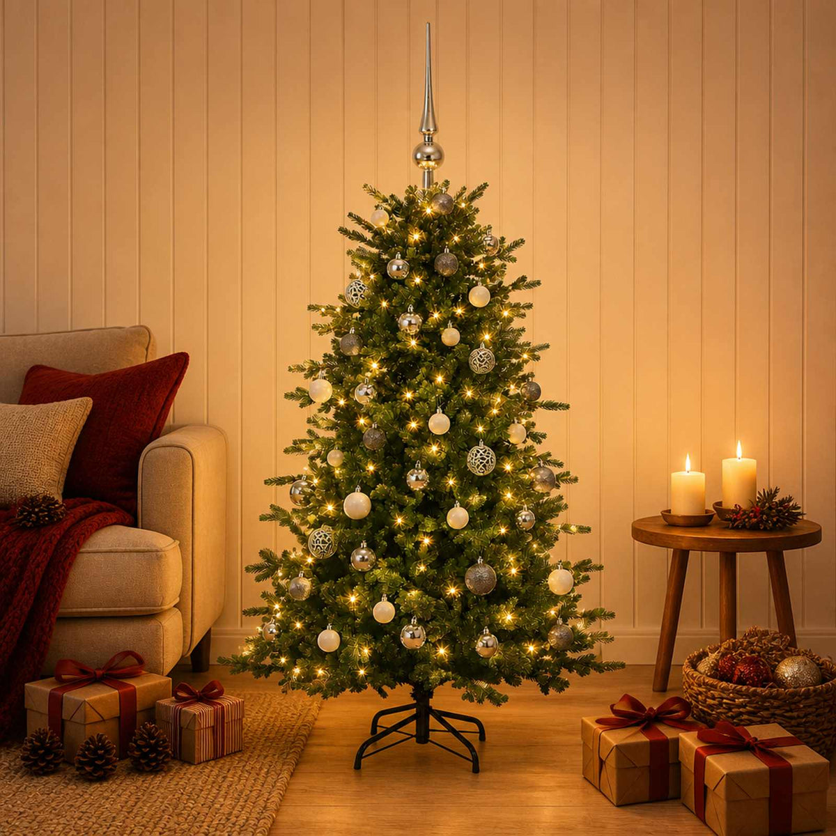 vidaXL Artificial Christmas Tree with Bauble 150 cm 150 LEDs 3