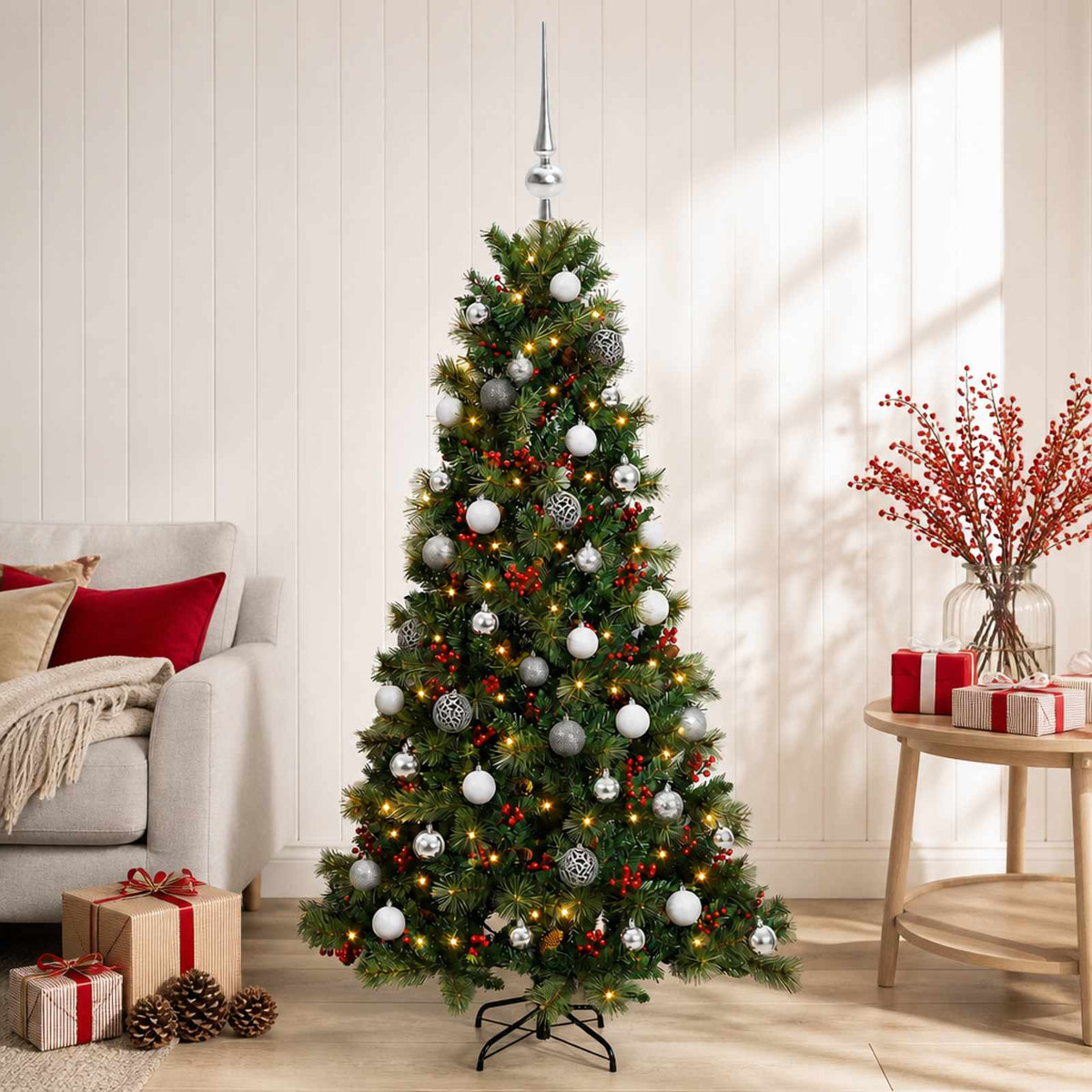 vidaXL Artificial Christmas Tree with Bauble 120 cm 150 LEDs 1