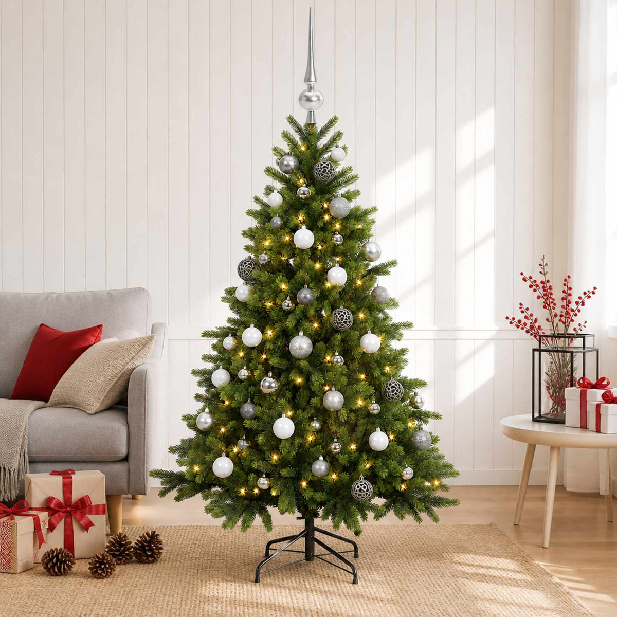 vidaXL Artificial Christmas Tree with Bauble 150 cm 150 LEDs 1