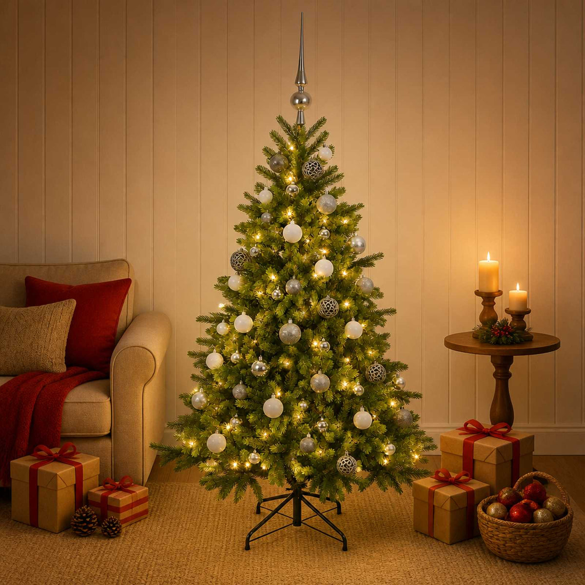 vidaXL Artificial Christmas Tree with Bauble 150 cm 150 LEDs 3