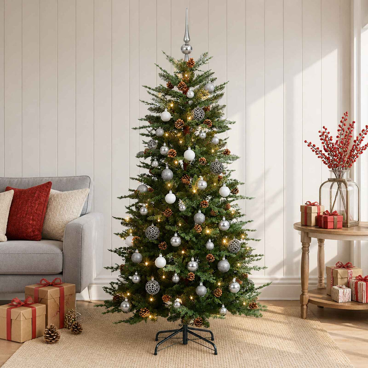 vidaXL Artificial Christmas Tree with Bauble 120 cm 150 LEDs 1