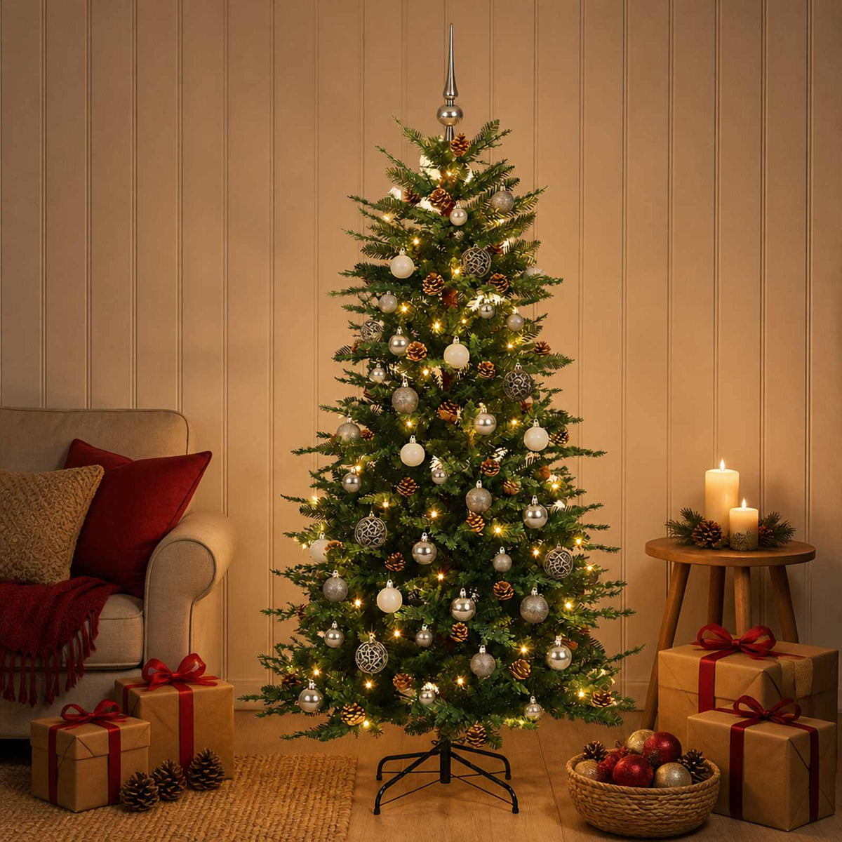 vidaXL Artificial Hinged Christmas Tree 150 cm 150 LEDs Warm White 3
