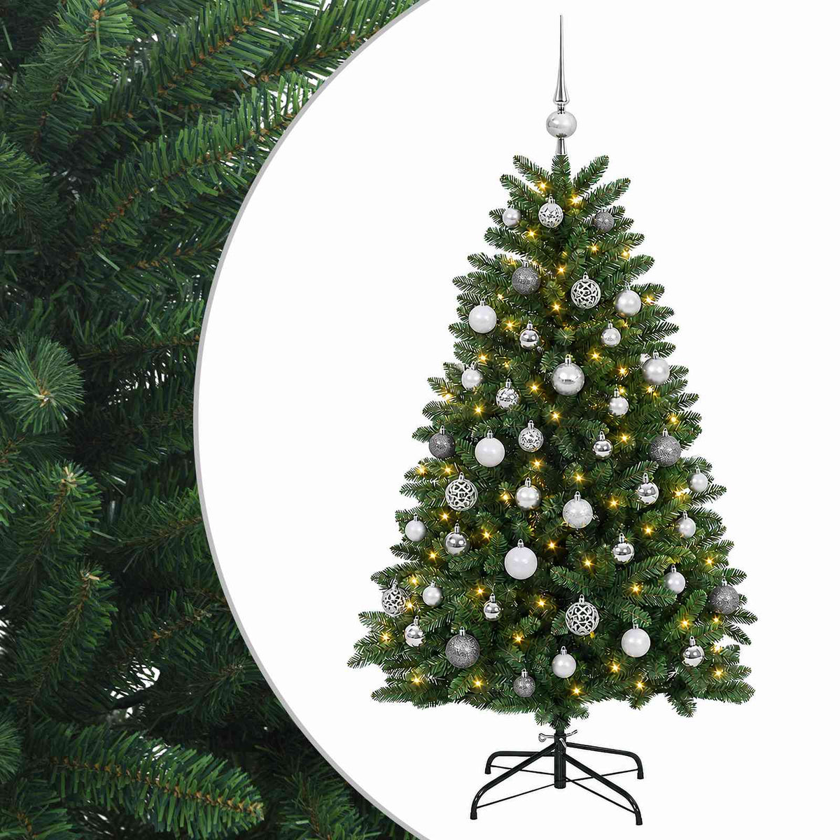 vidaXL Artificial Christmas Tree Mid-green with Bauble 150 cm 150 LEDs 2
