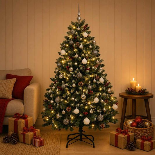 vidaXL Artificial Christmas Tree Green with Bauble 150 cm 150 LEDs 1