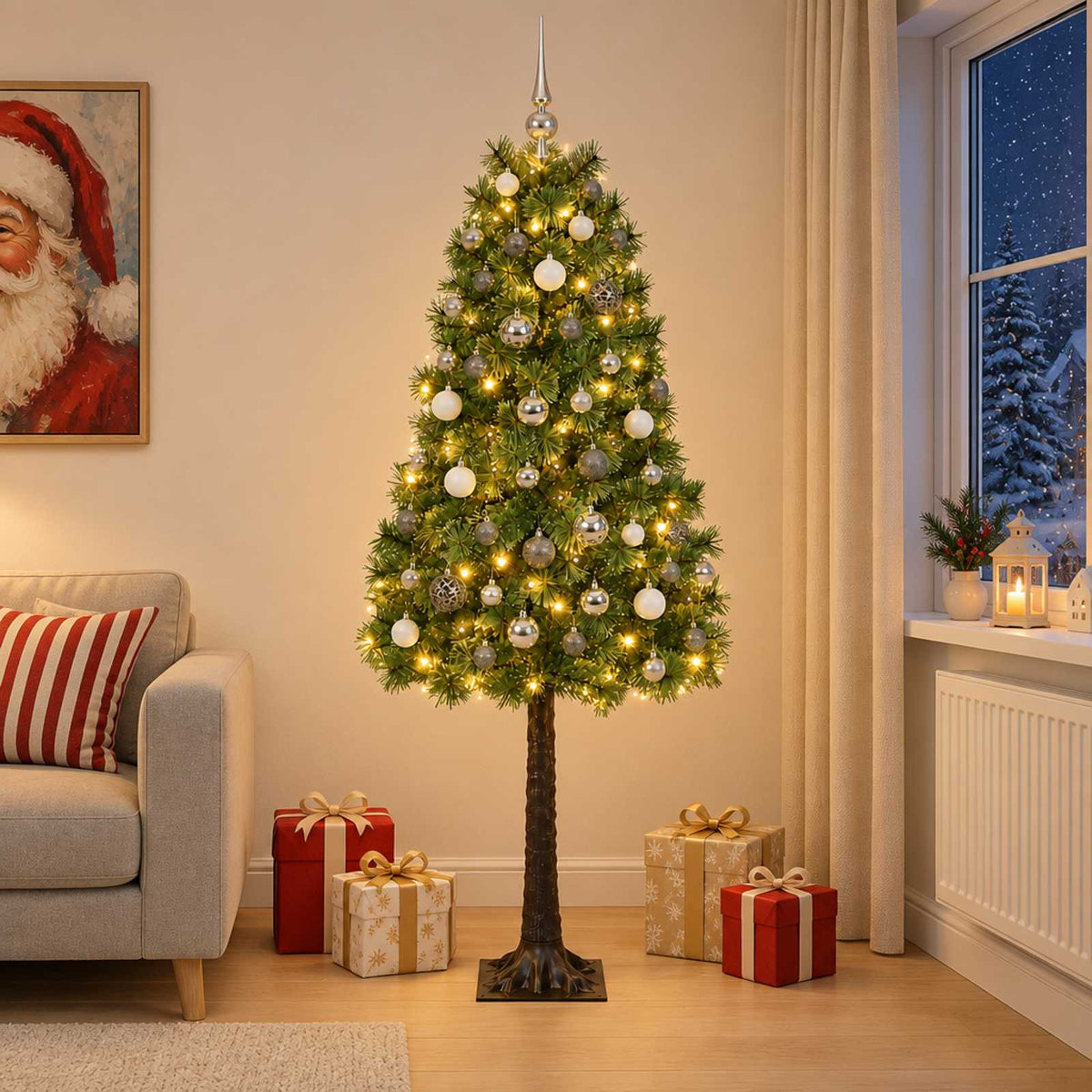 vidaXL Artificial Hinged Christmas Tree with Baubles 150 cm 150 LEDs 1