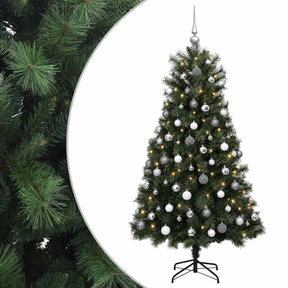 vidaXL Artificial Hinged Christmas Tree with Baubles 120 cm 150 LEDs 2