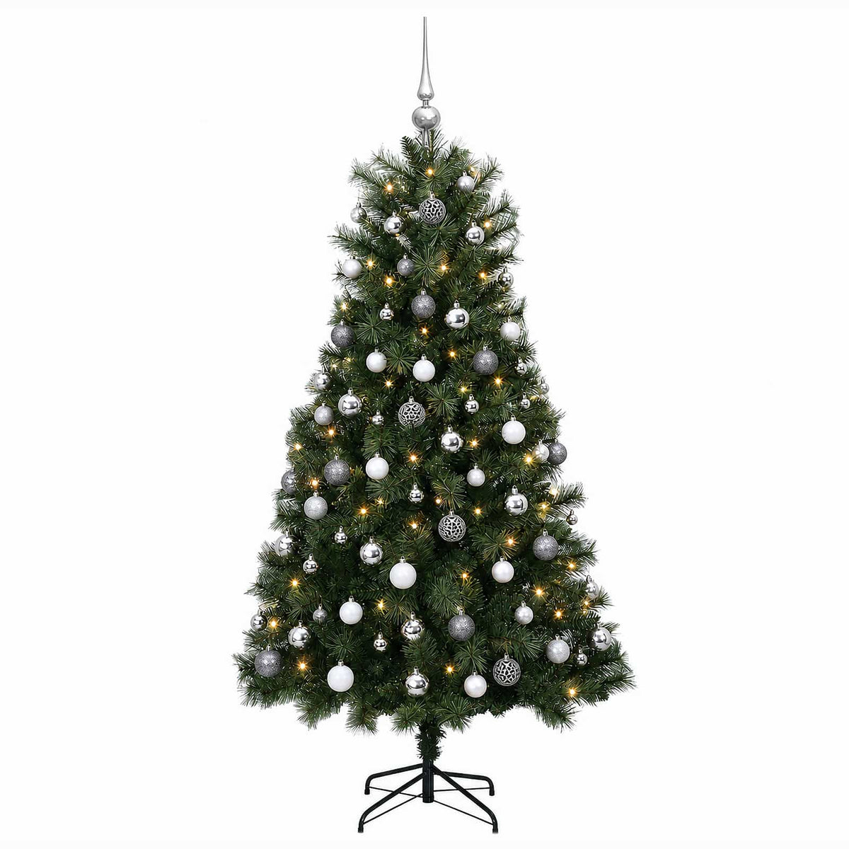 vidaXL Artificial Hinged Christmas Tree with Baubles 120 cm 150 LEDs 4