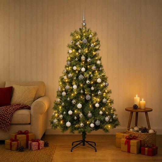 vidaXL Artificial Hinged Christmas Tree with Baubles 120 cm 150 LEDs 1
