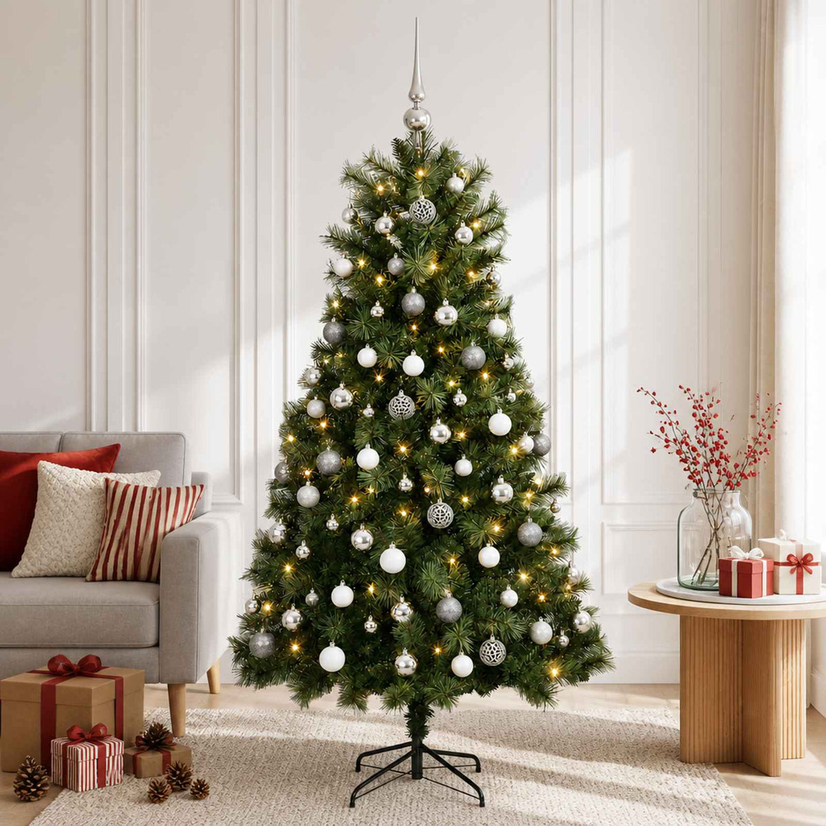 vidaXL Artificial Hinged Christmas Tree with Baubles 120 cm 150 LEDs 3