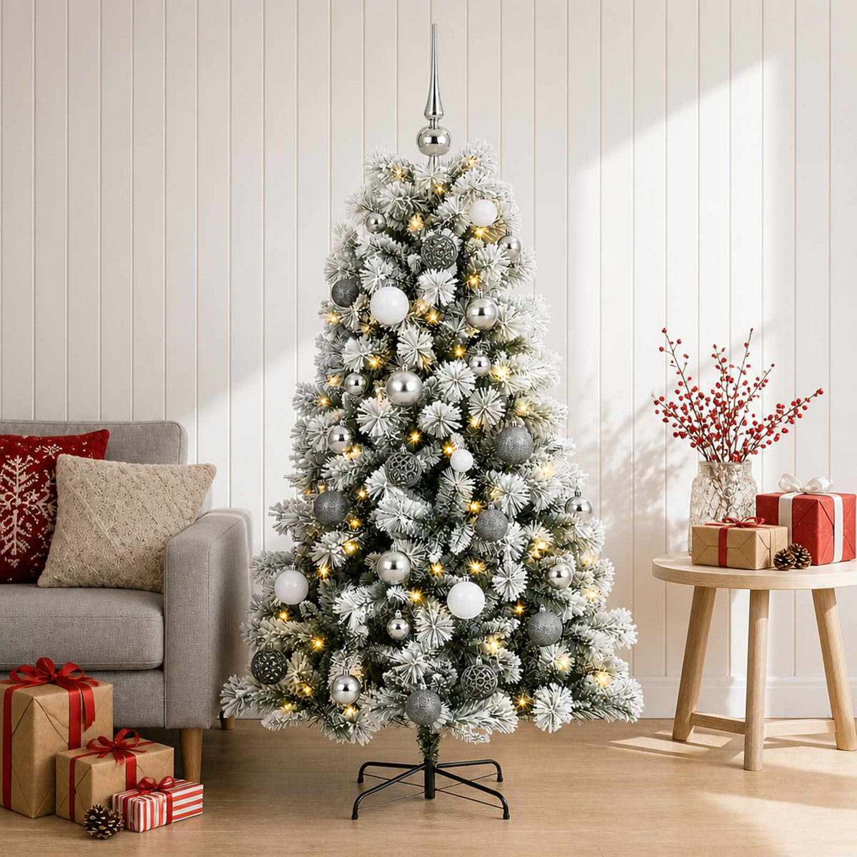 vidaXL Artificial Hinged Christmas Tree with Baubles 120 cm 150 LEDs 1