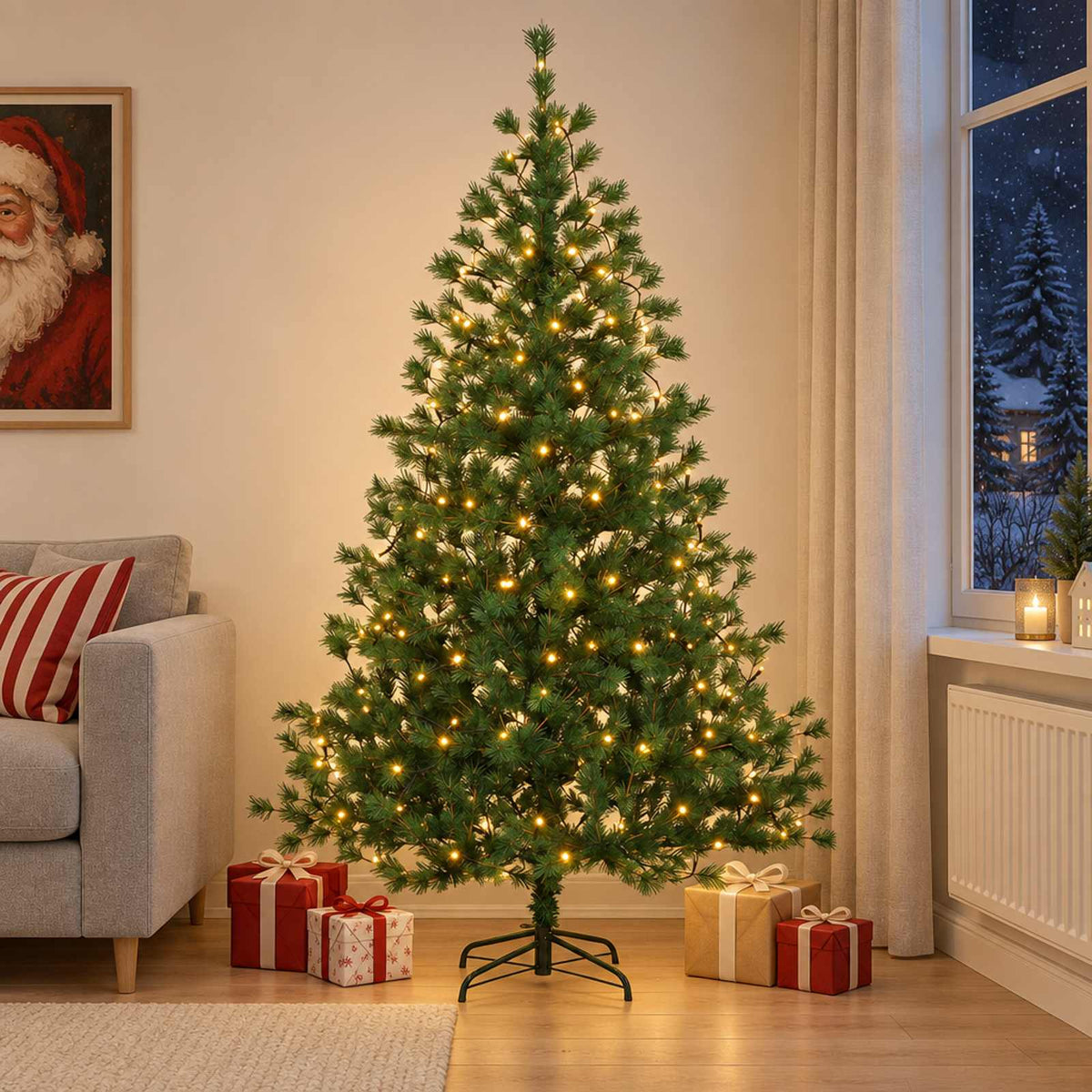 vidaXL Artificial Hinged Christmas Tree 240 cm 300 LEDs Warm White 1