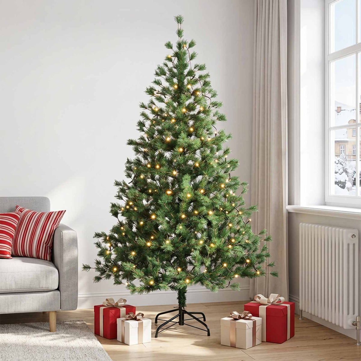 vidaXL Artificial Hinged Christmas Tree 240 cm 300 LEDs Warm White 3