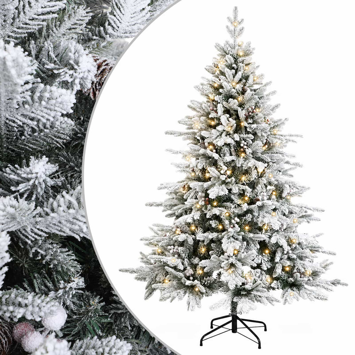 Artificial Christmas Tree with Bauble 300 LEDs Green and white 210 cm with LEDs