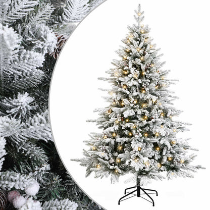 Artificial Christmas Tree with Bauble 300 LEDs Green and white 210 cm with LEDs