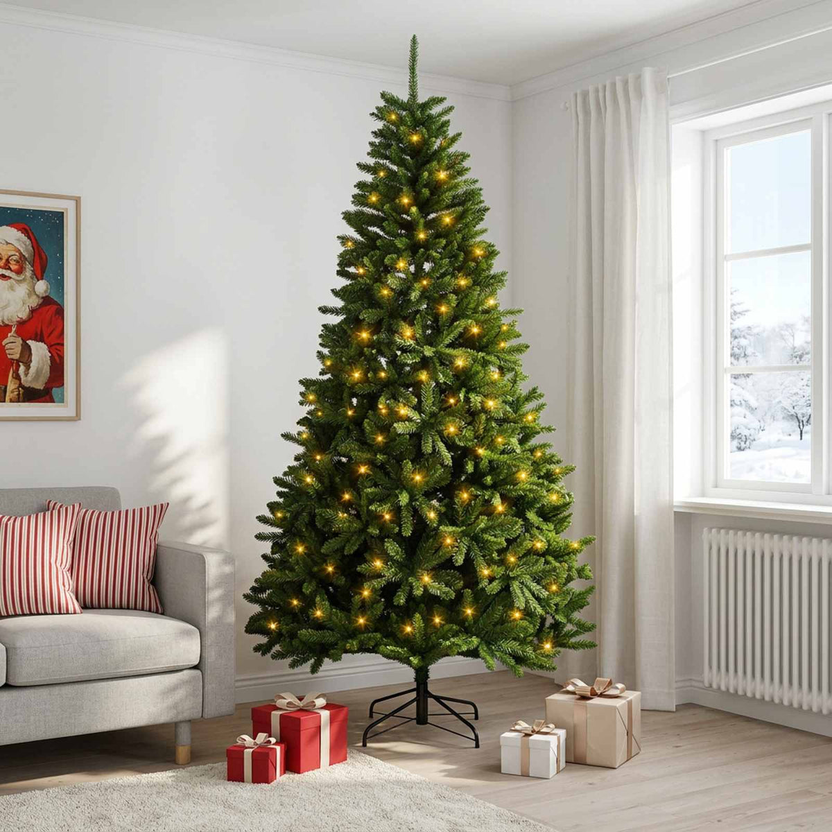 vidaXL Artificial Hinged Christmas Tree Mid-green 300 cm 600 LEDs 3