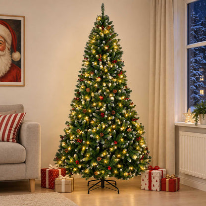vidaXL Artificial Christmas Tree Green with Bauble 240 cm 300 LEDs Green with Frosted Tips Ø 120 x 240 cm
