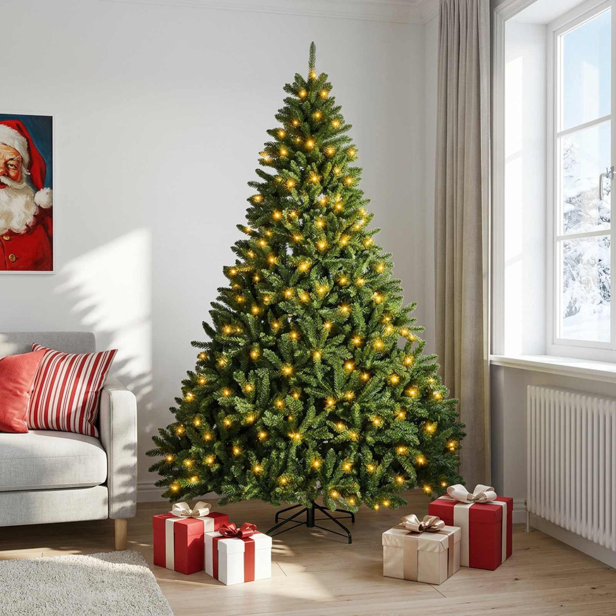 vidaXL Artificial Hinged Christmas Tree 270 cm 600 LEDs Warm White 3