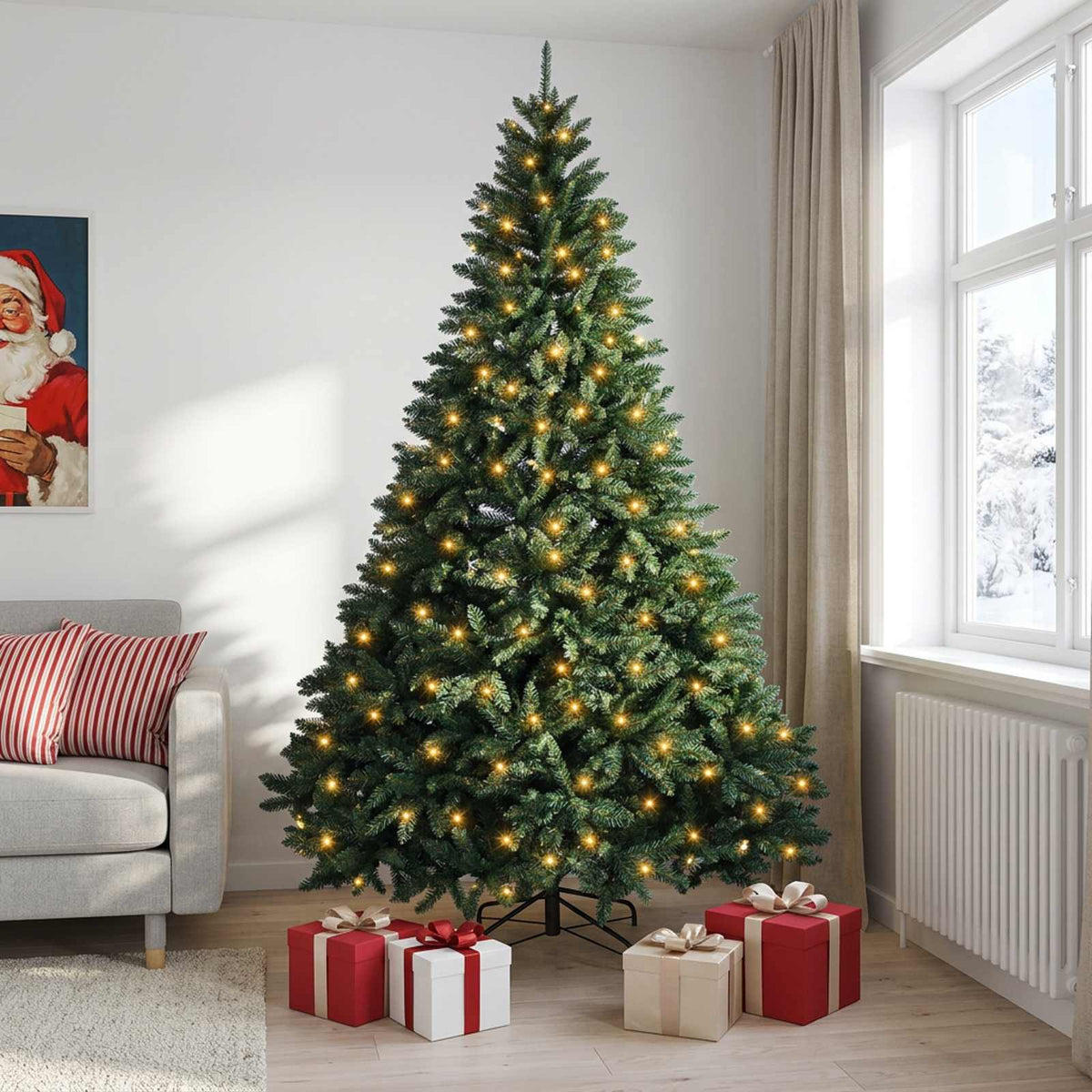 vidaXL Artificial Hinged Christmas Tree 270 cm 600 LEDs Warm White 3