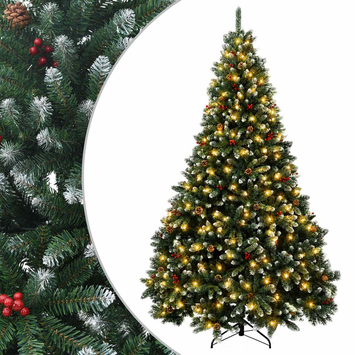 Artificial Christmas Tree Green with Bauble 210 cm 300 LEDs Green with Frosted Tips Ø 138 x 210 cm with 300 LEDs