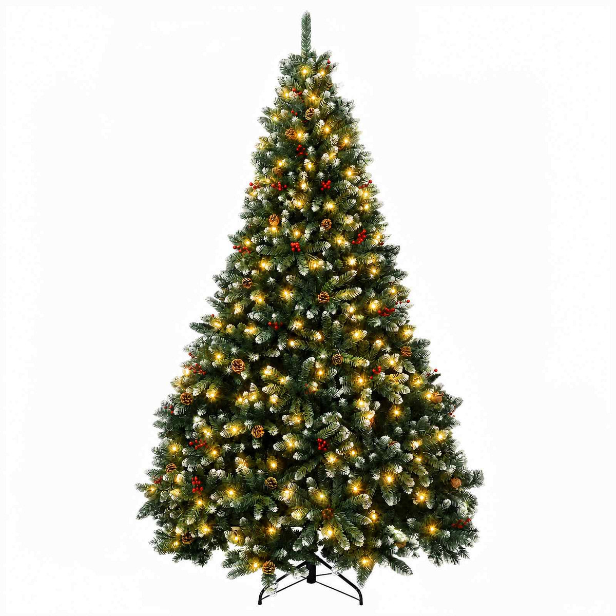 Artificial Christmas Tree Green with Bauble 210 cm 300 LEDs Green with Frosted Tips Ø 138 x 210 cm with 300 LEDs