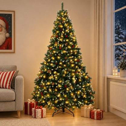 Artificial Christmas Tree Green with Bauble 210 cm 300 LEDs Green with Frosted Tips Ø 138 x 210 cm with 300 LEDs