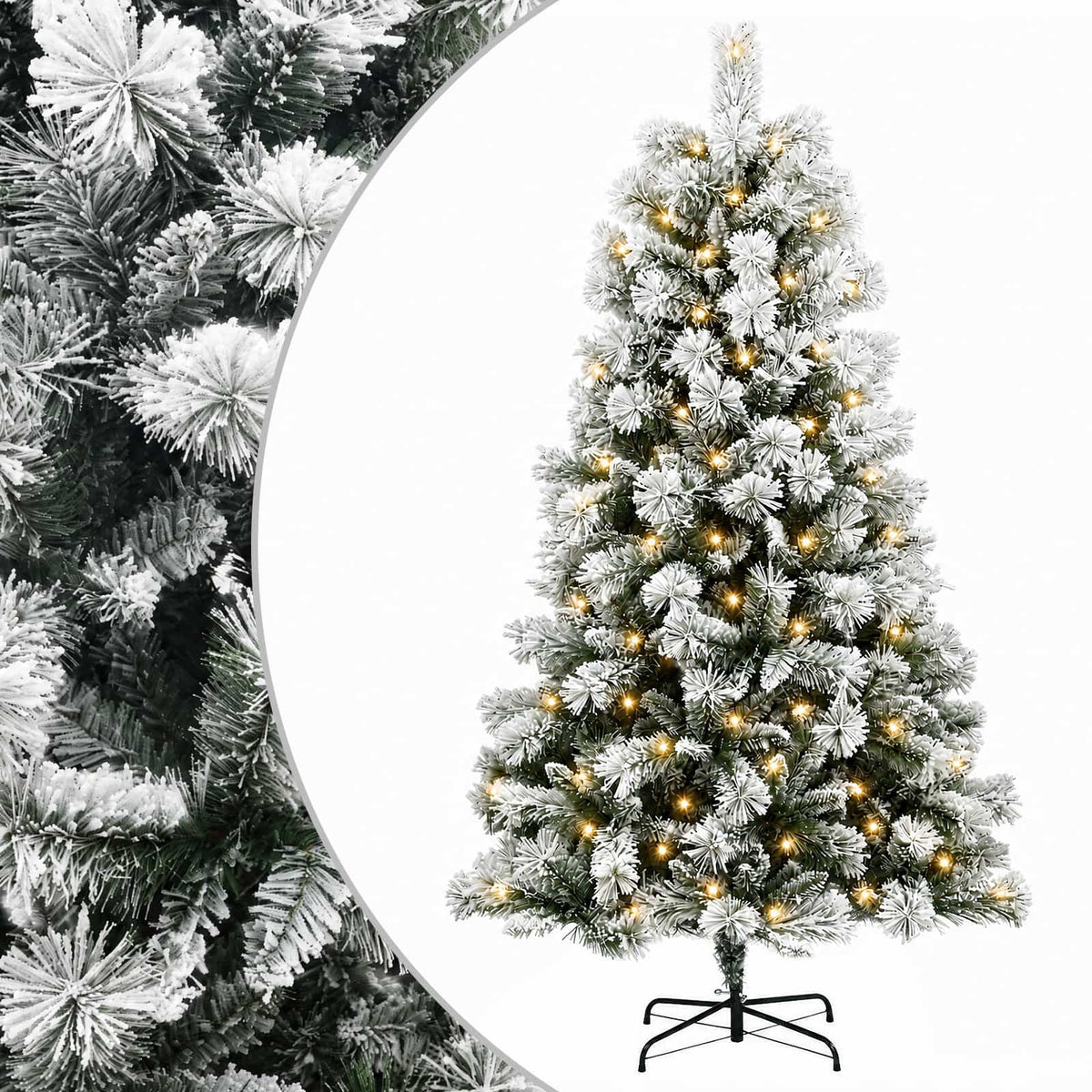 Artificial Hinged Christmas Tree with Baubles 150 LEDs Green and white 210 cm with LEDs