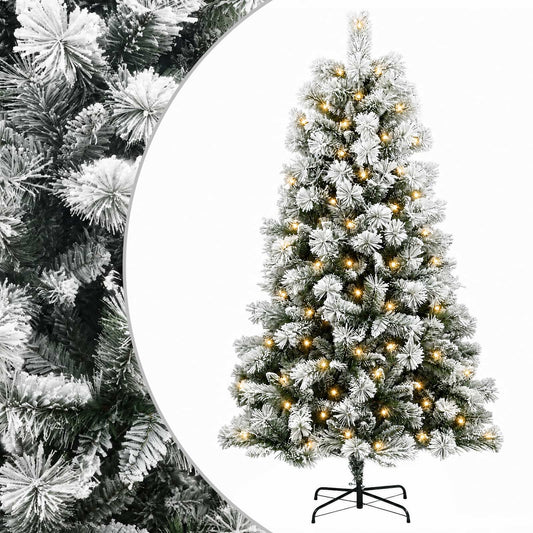 Artificial Hinged Christmas Tree with Baubles 150 LEDs Green and white 210 cm with LEDs