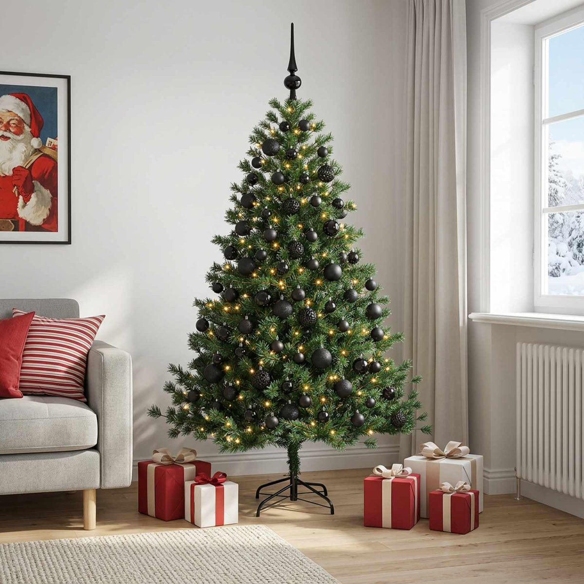 Artificial Christmas Tree Bauble LEDs Height black balls