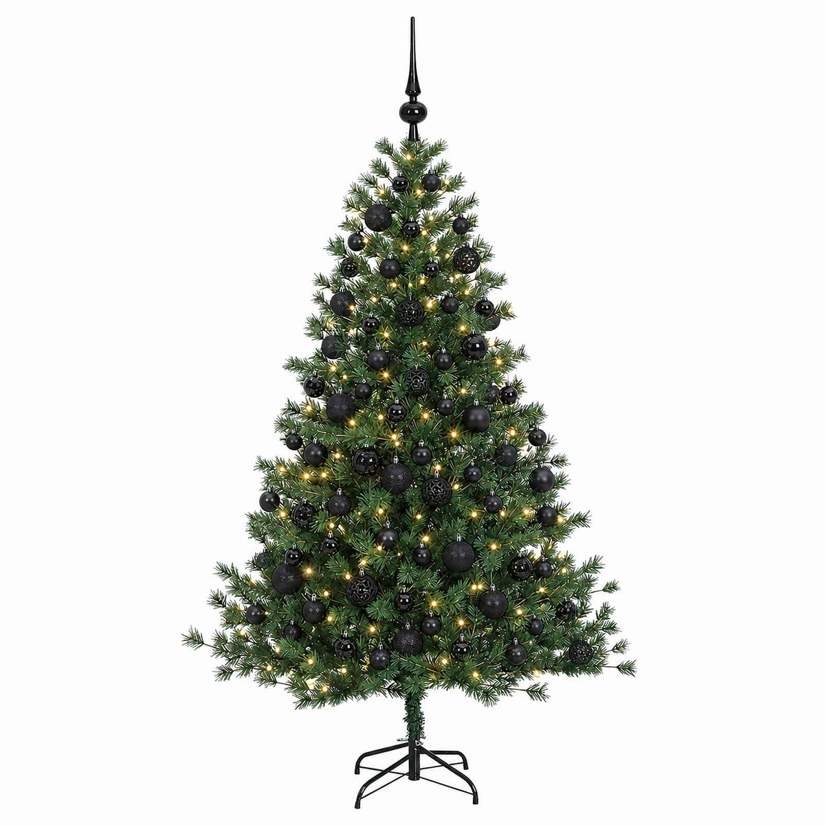 Artificial Christmas Tree with Bauble 300 LEDs Height 180 cm with LEDs & black balls
